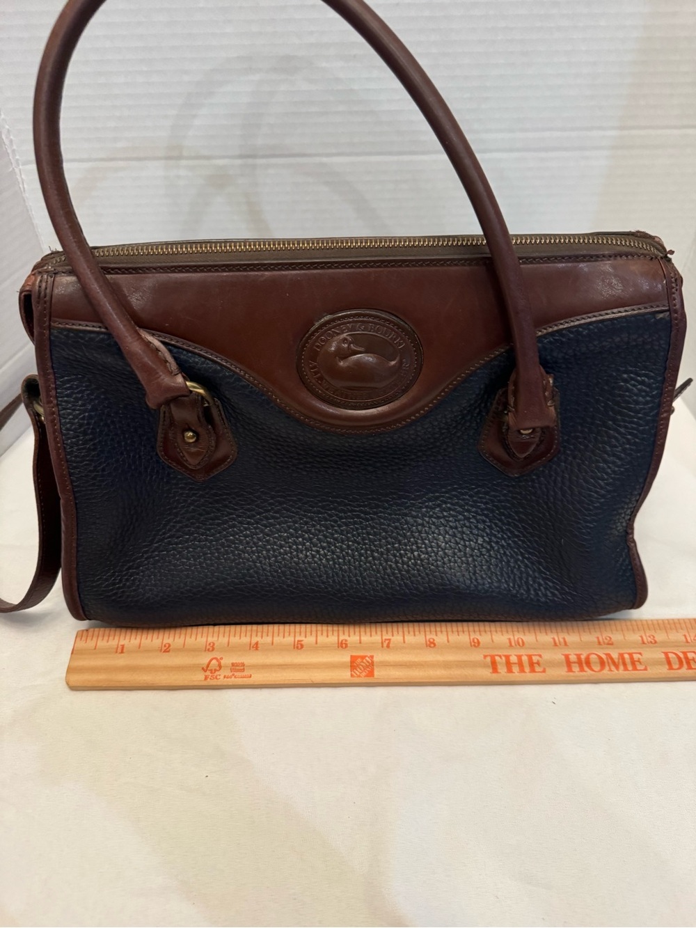 Vintage Dooney & Bourke AWL Navy Satchel Bag Made in USA Duck Fob Strap A6 - Picture 11 of 13